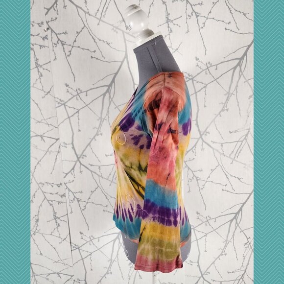 Unbranded Rainbow Tie Dye Printed 100% Cotton Crewneck Cropped Tee - Picture 2 of 4